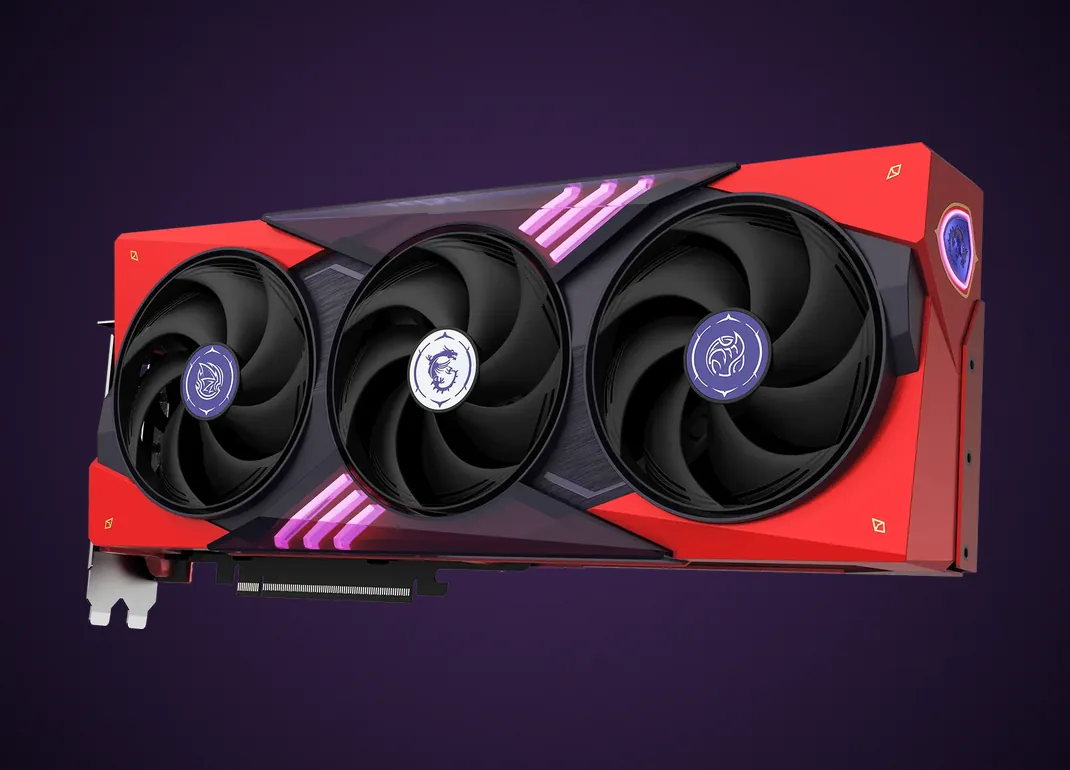 Frente de la MSI RTX 5070 Ti MLG Edition con sus tres ventiladores