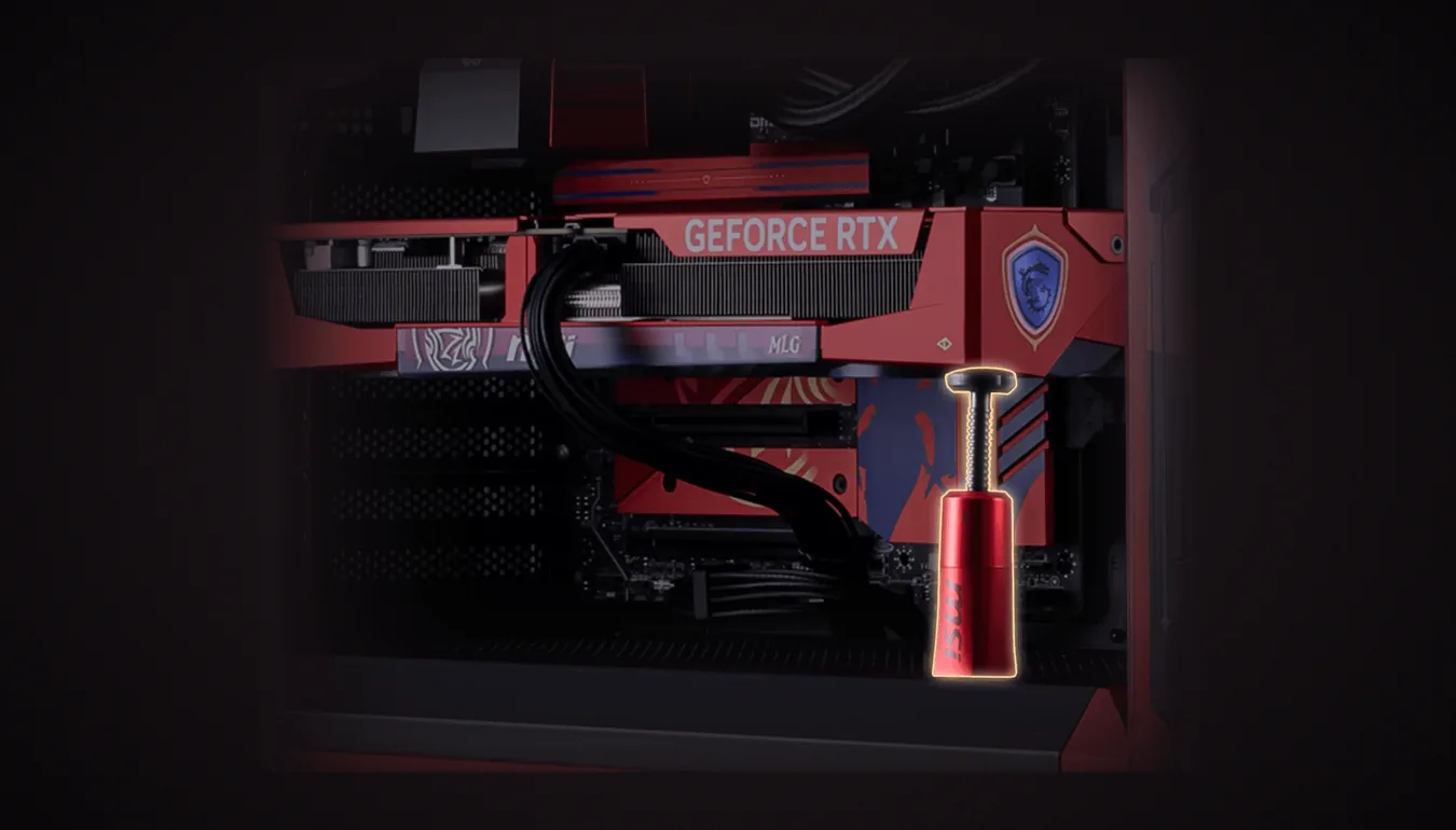 Soporte rojo MLG sosteniendo la placa dentro del gabinete